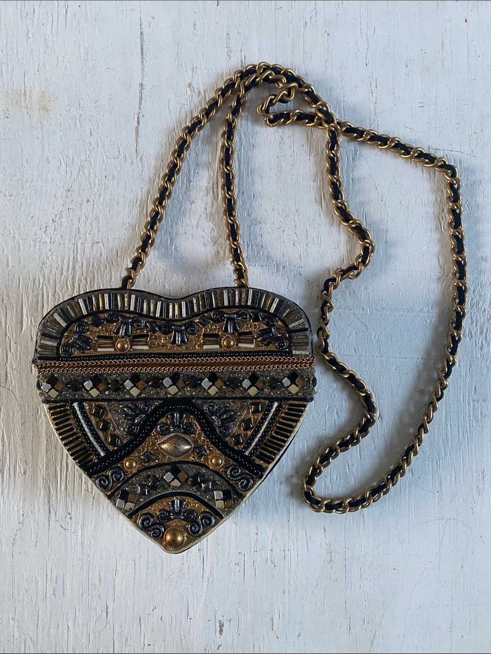 Black & Gold Embellished Heart Crossbody Purse